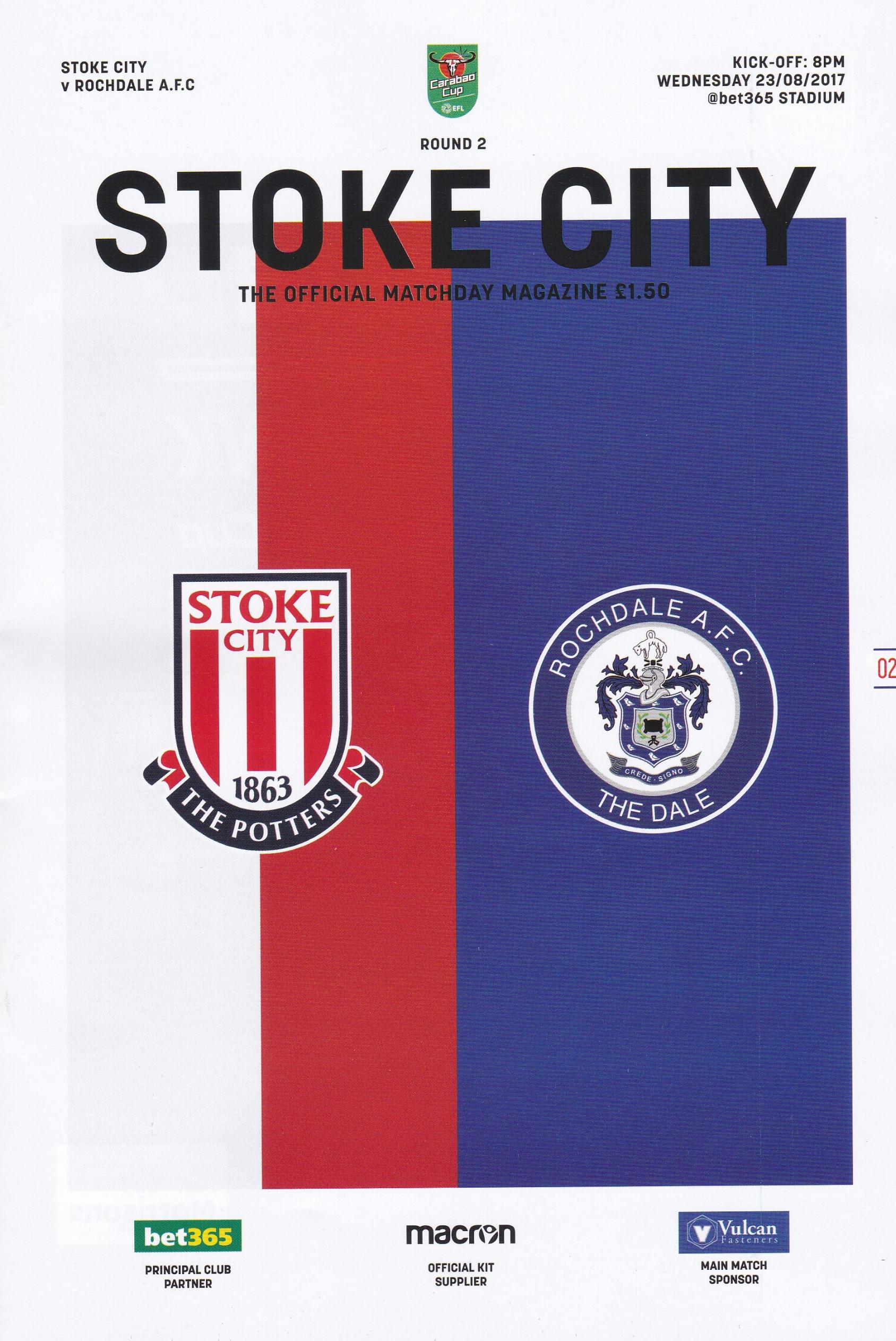 STOKE CITY v ROCHDALE 2017/18 (LEAGUE CUP)